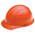 Hard Hat with ratchet adjustment and 4 point nylon suspension in Orange and Full Color Label.